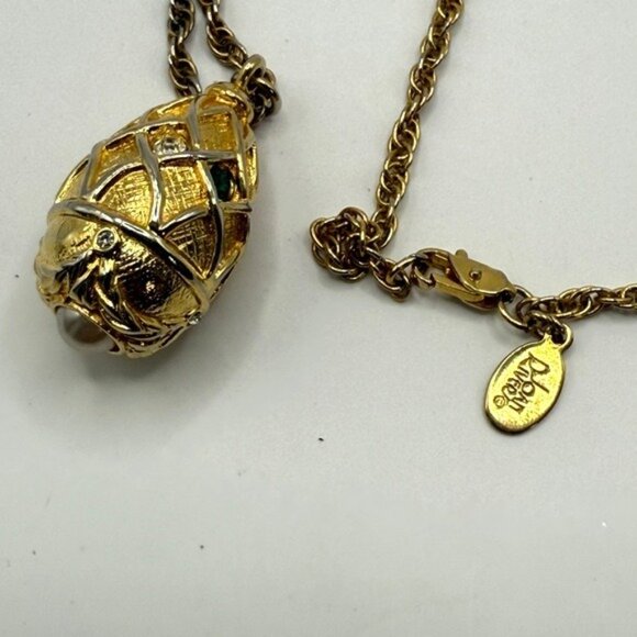 Joan Rivers Gold-Tone Egg Pendant Necklace W/ Faux Pearl & Rhinestones 29" Chain - Picture 6 of 12